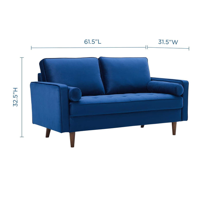 Modway Valour Mid-Century Modern Loveseat in Stain-Resistant Velvet with Bolster Pillows... Living Room Furniture - View 41