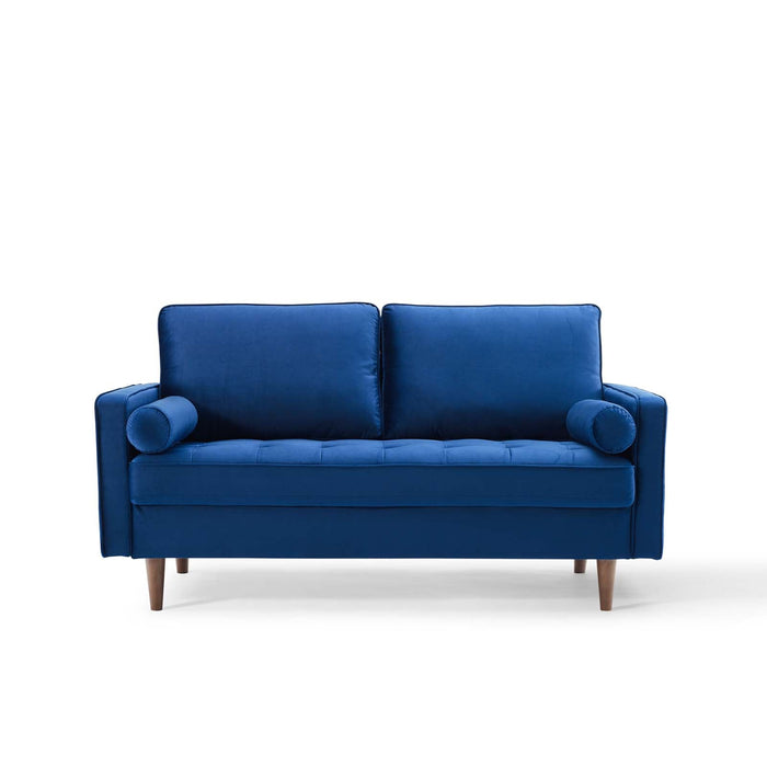 Modway Valour Mid-Century Modern Loveseat in Stain-Resistant Velvet with Bolster Pillows... Living Room Furniture - View 44