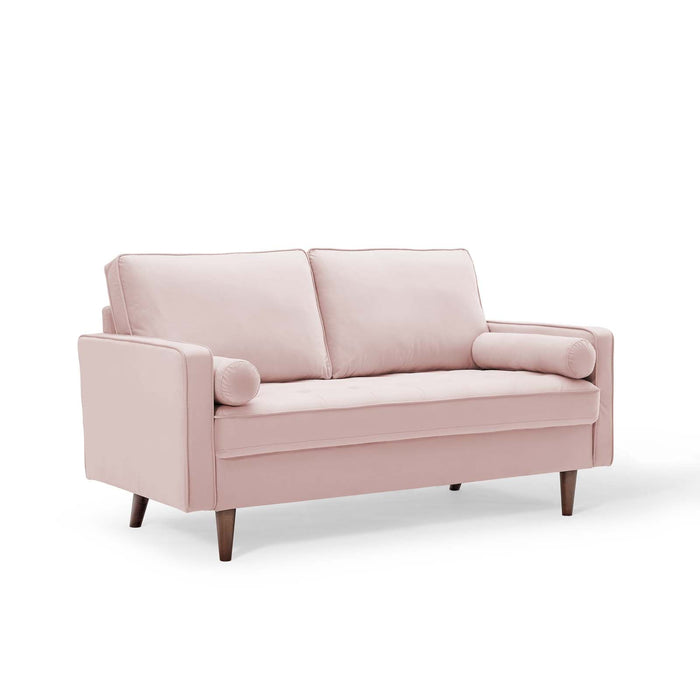 Modway Valour Mid-Century Modern Loveseat in Stain-Resistant Velvet with Bolster Pillows... Living Room Furniture - View 48