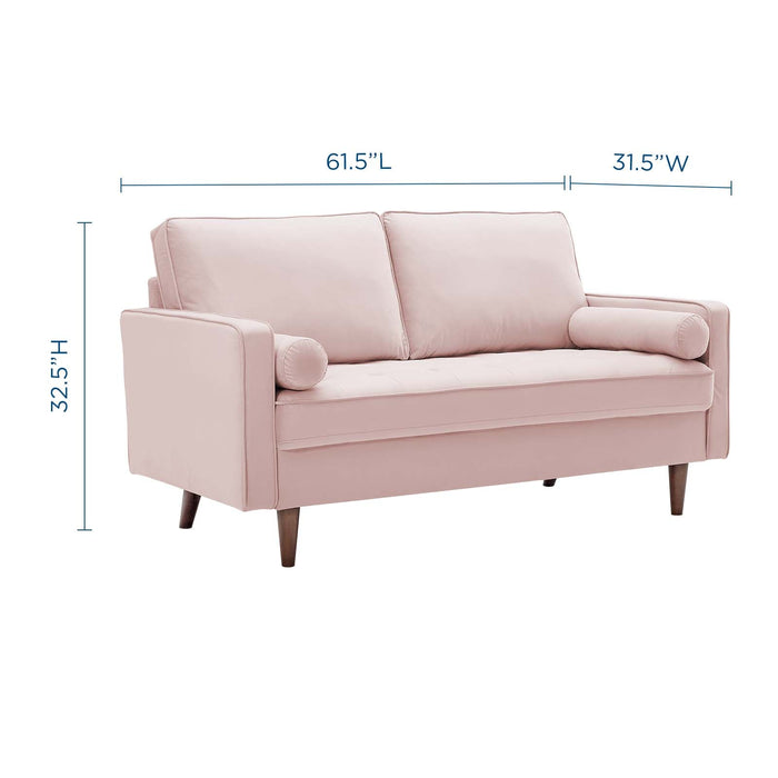 Modway Valour Mid-Century Modern Loveseat in Stain-Resistant Velvet with Bolster Pillows... Living Room Furniture - View 49