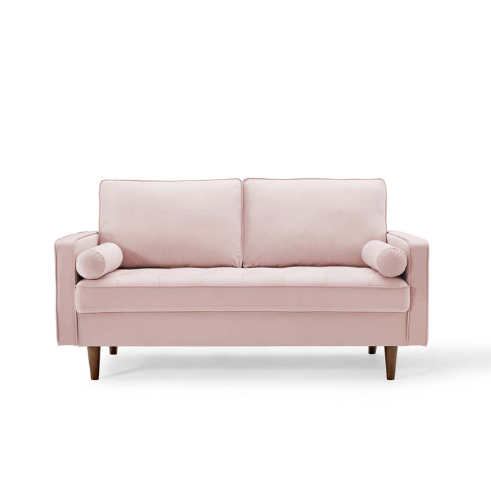 Modway Valour Mid-Century Modern Loveseat in Stain-Resistant Velvet with Bolster Pillows... Living Room Furniture - View 52
