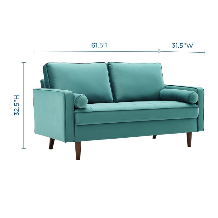 Modway Valour Mid-Century Modern Loveseat in Stain-Resistant Velvet with Bolster Pillows... Living Room Furniture - View 57