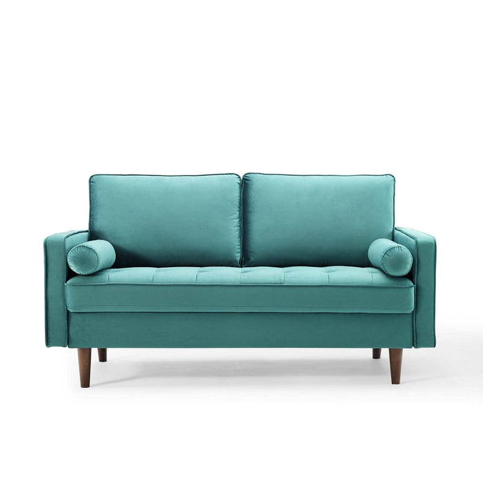 Modway Valour Mid-Century Modern Loveseat in Stain-Resistant Velvet with Bolster Pillows... Living Room Furniture - View 60