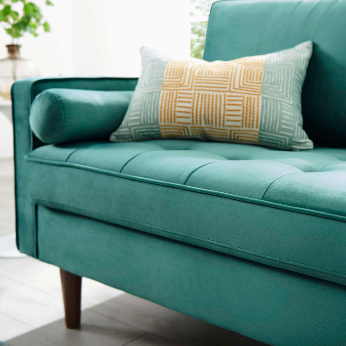 Modway Valour Mid-Century Modern Loveseat in Stain-Resistant Velvet with Bolster Pillows... Living Room Furniture - View 62