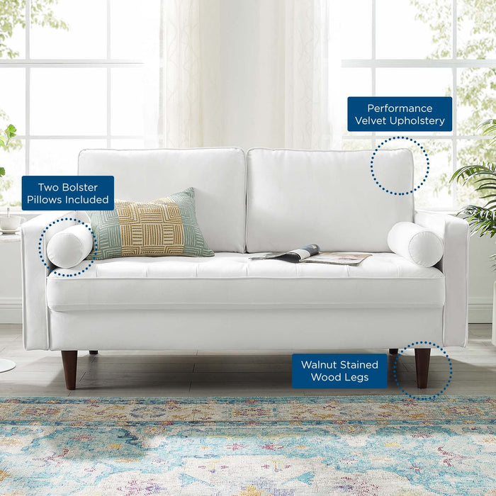 Modway Valour Mid-Century Modern Loveseat in Stain-Resistant Velvet with Bolster Pillows... Living Room Furniture - View 71