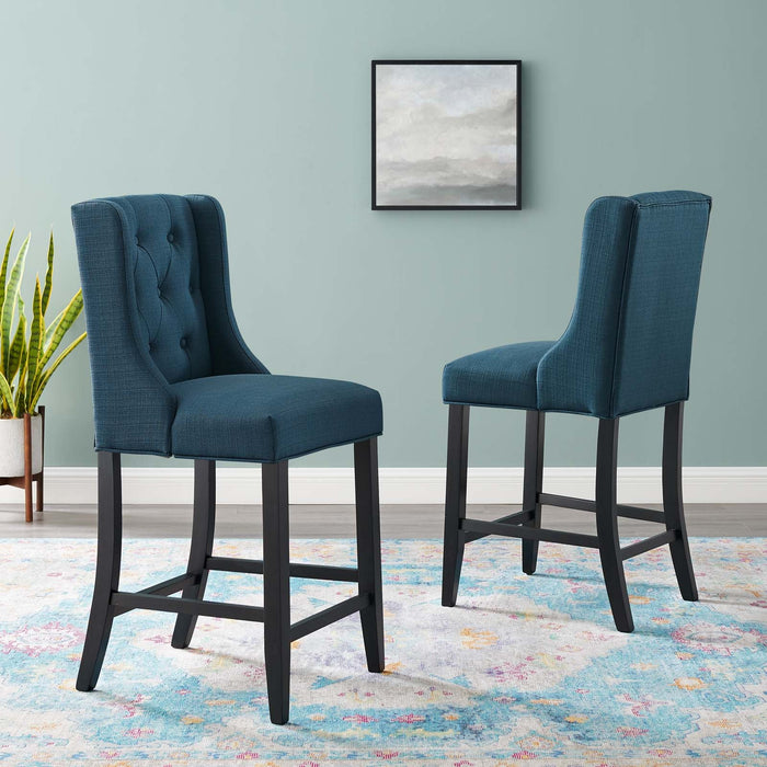 Baronet Upholstered Fabric Counter Bar Stool Set of 2 Azure