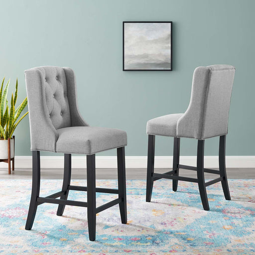 Baronet Upholstered Fabric Counter Bar Stool Set of 2 Light Gray