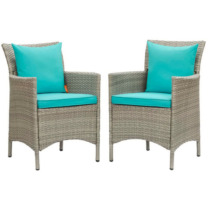 Conduit Outdoor Wicker Rattan Dining Armchair Set of 2 Light Gray Turquoise