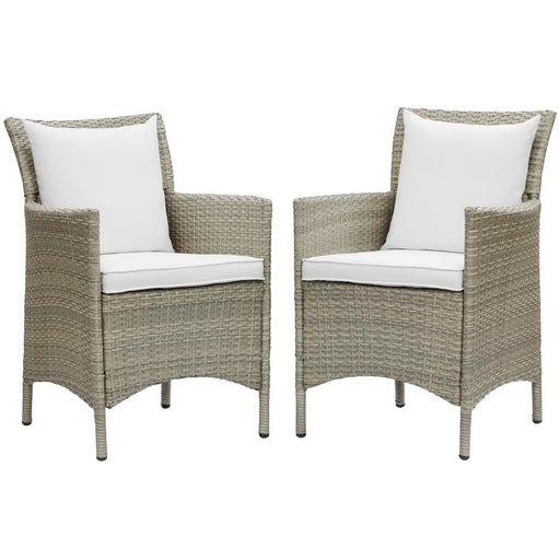 Conduit Outdoor Wicker Rattan Dining Armchair Set of 2 Light Gray White