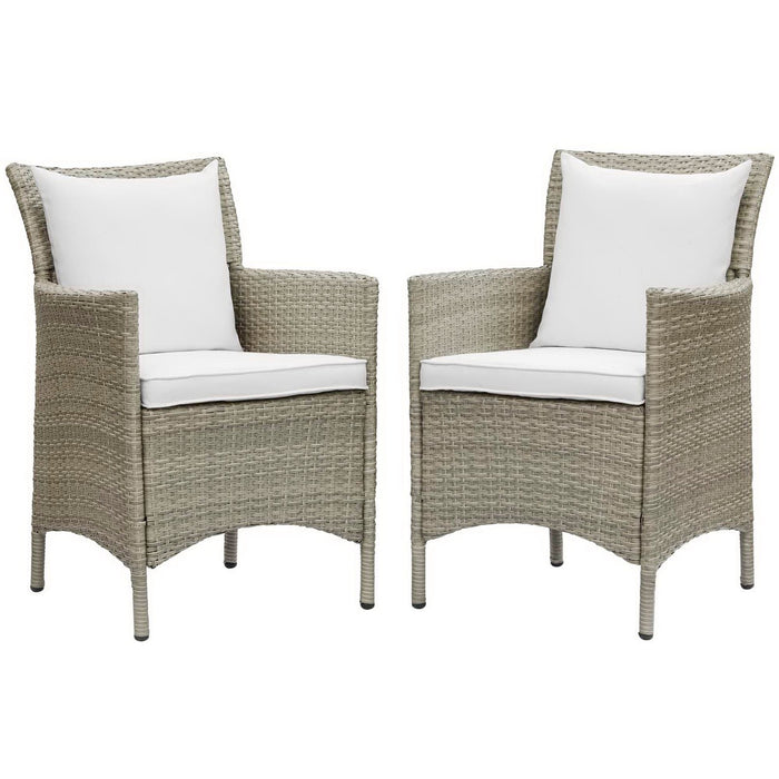 Conduit Outdoor Wicker Rattan Dining Armchair Set of 2 Light Gray White