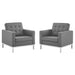 Loft Tufted Upholstered Faux Leather Armchair Set of 2 Silver Black EEI-4101-SLV-BLK