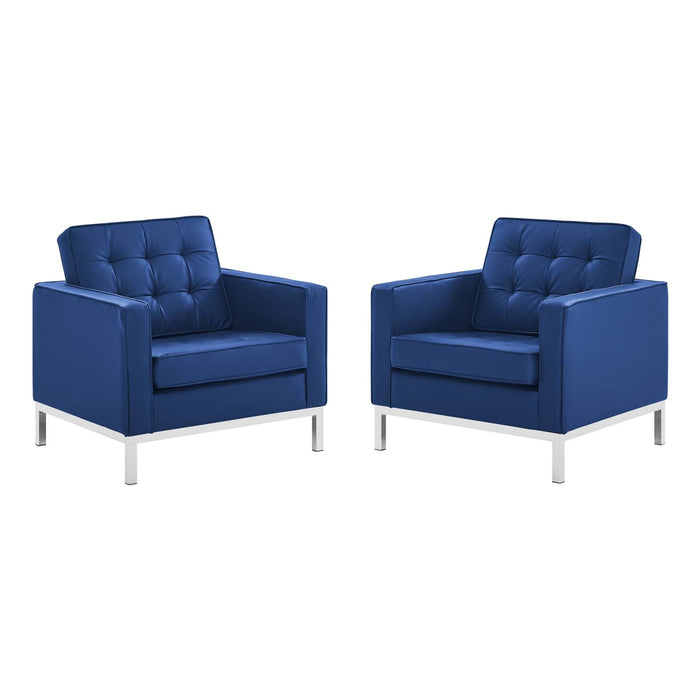 Loft Tufted Faux Leather Armchair Set of 2 - Modern Mid-Century Accent Chairs for Stylish Living Rooms