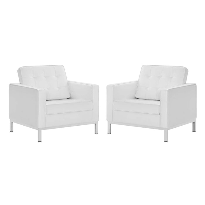 Loft Tufted Upholstered Faux Leather Armchair Set of 2 Silver Black EEI-4101-SLV-BLK