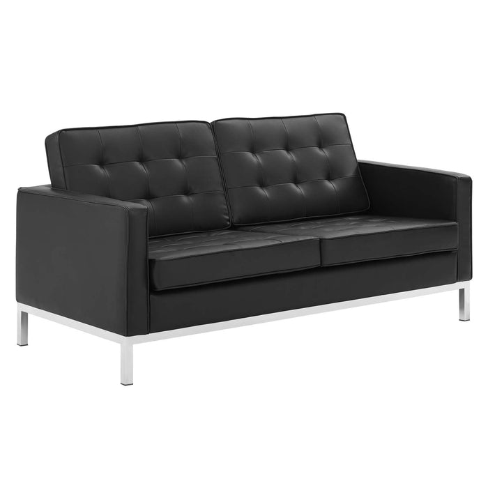 Loft 3 Piece Tufted Upholstered Faux Leather Set Silver Black