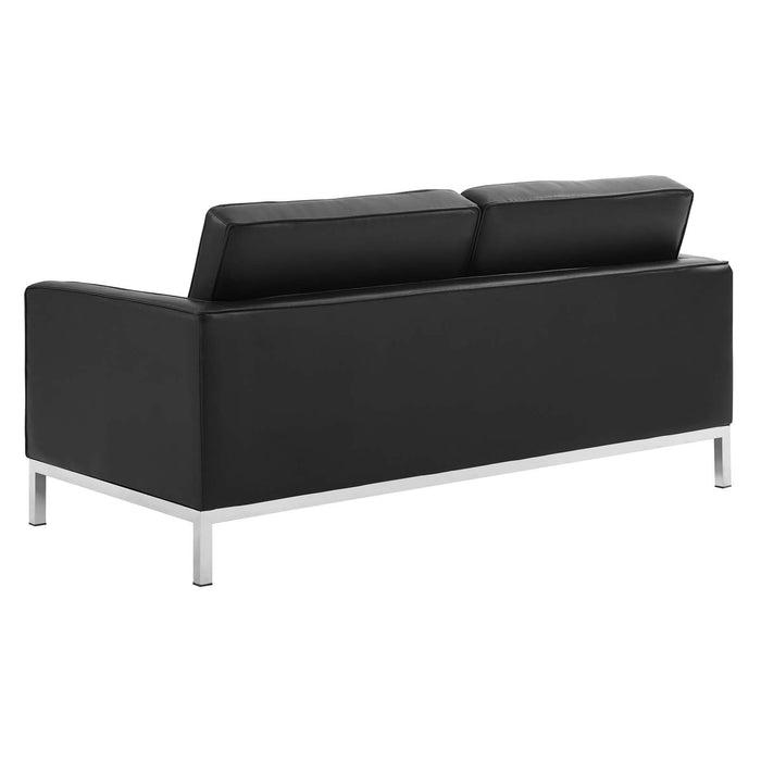 Loft 3 Piece Tufted Upholstered Faux Leather Set Silver Black