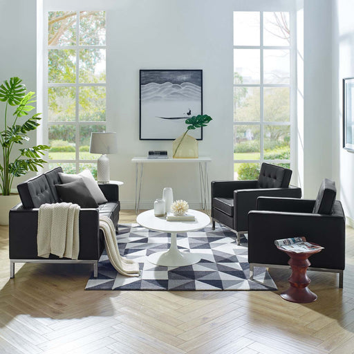 Loft 3 Piece Tufted Upholstered Faux Leather Set Silver Black