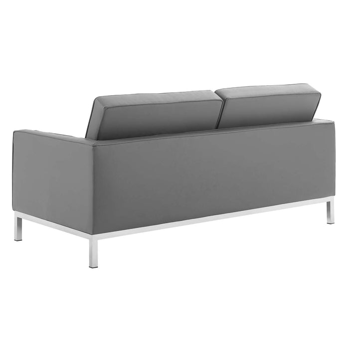 Loft 3 Piece Tufted Upholstered Faux Leather Set Silver Gray