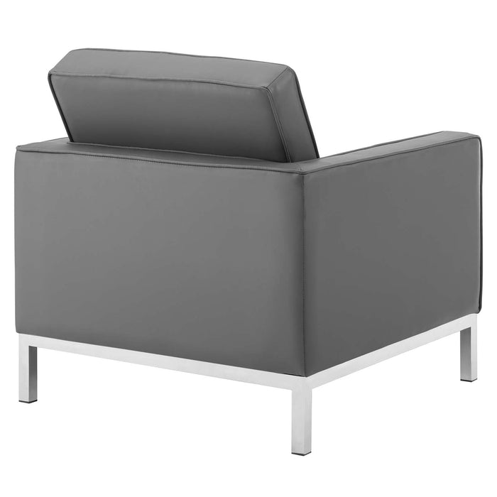 Loft 3 Piece Tufted Upholstered Faux Leather Set Silver Gray