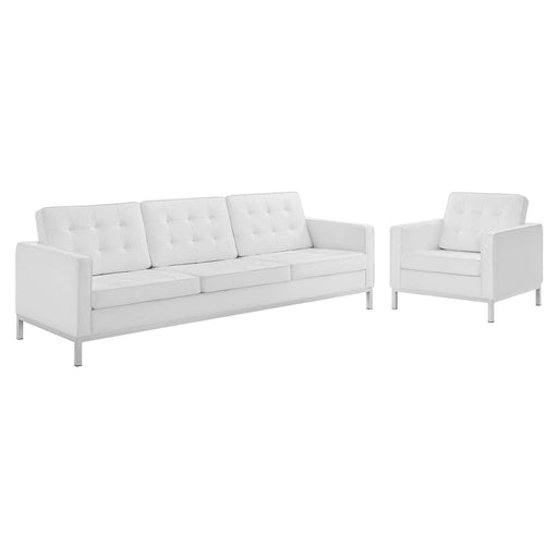 Modway Loft Tufted Upholstered Faux Leather Sofa and Armchair Set Living Room Furniture - View 23