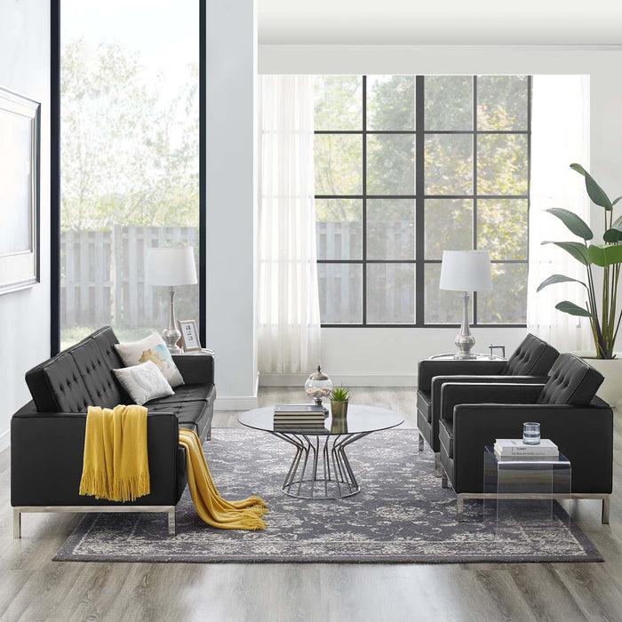 Loft Tufted Vegan Leather 3-Piece Furniture Set