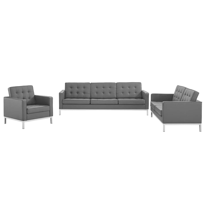 Loft 3 Piece Tufted Upholstered Faux Leather Set