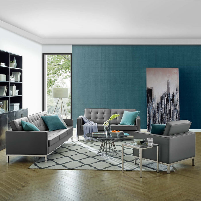 Loft 3 Piece Tufted Upholstered Faux Leather Set