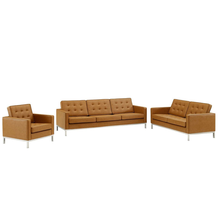 Loft 3 Piece Tufted Upholstered Faux Leather Set