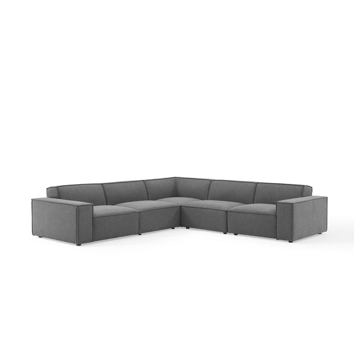 Restore 5-Piece Modular Sectional Sofa with Pocket Coil Cushions and Elegant French Piping Design