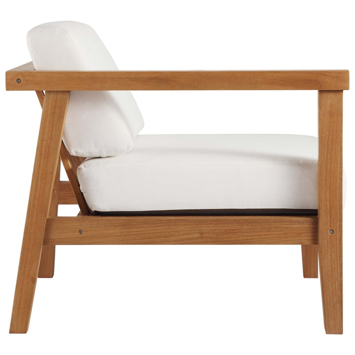 Bayport Outdoor Patio Teak Wood Left-Arm Chair - in lifestyle setting