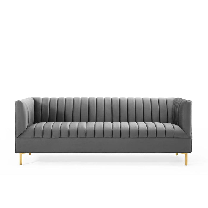 Shift Channel Tufted Performance Velvet Sofa - Luxurious Glam Deco Design for Elegant Living Spaces