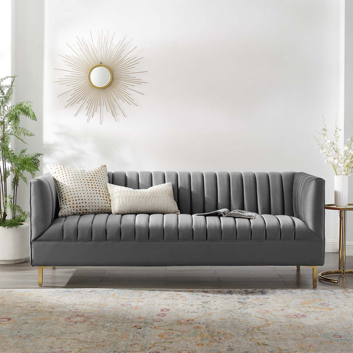 Shift Channel Tufted Performance Velvet Sofa - Luxurious Glam Deco Design for Elegant Living Spaces