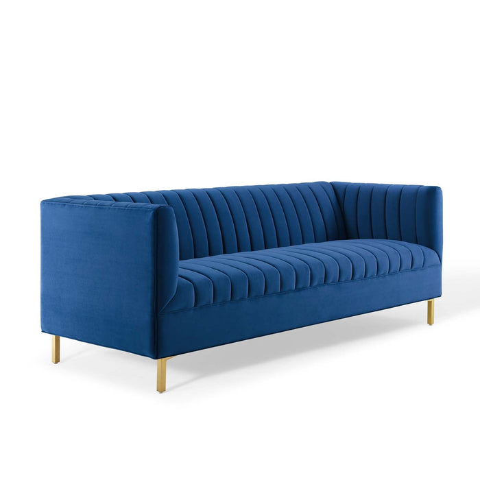 Shift Channel Tufted Performance Velvet Sofa - Luxurious Glam Deco Design for Elegant Living Spaces