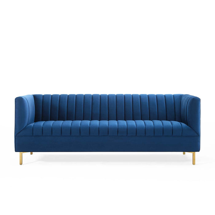 Shift Channel Tufted Performance Velvet Sofa - Luxurious Glam Deco Design for Elegant Living Spaces