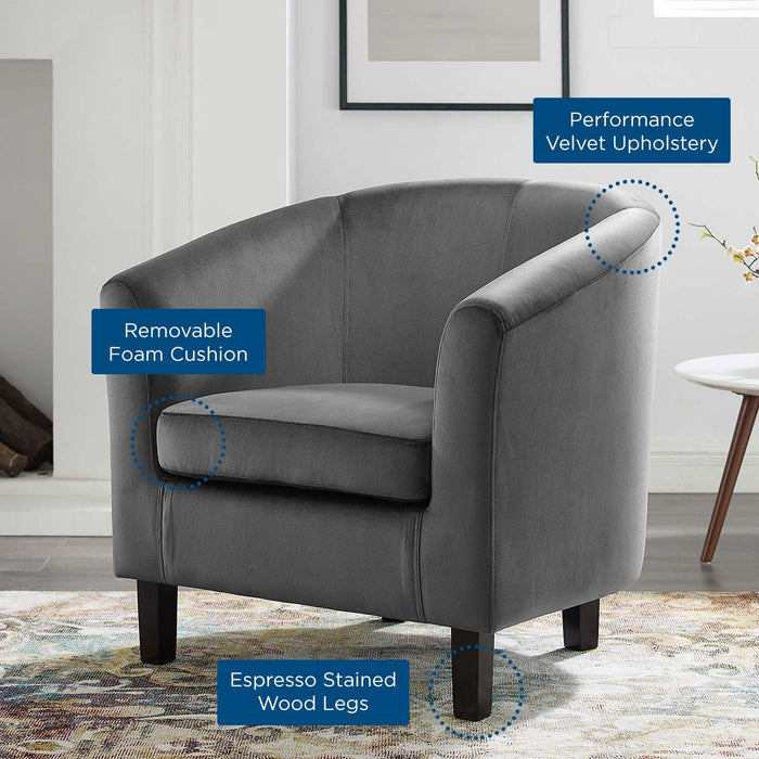 Prospect Performance Velvet Living Room Accent Armchair - Chic Barrel Back Design & Comfort
