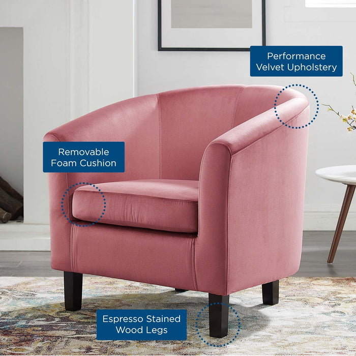 Prospect Performance Velvet Living Room Accent Armchair - Chic Barrel Back Design & Comfort