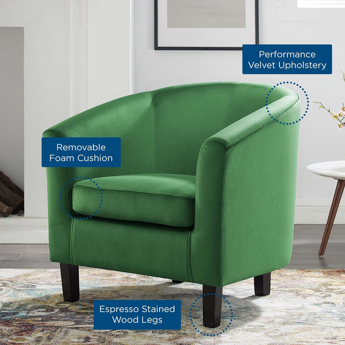 Prospect Performance Velvet Living Room Accent Armchair - Chic Barrel Back Design & Comfort