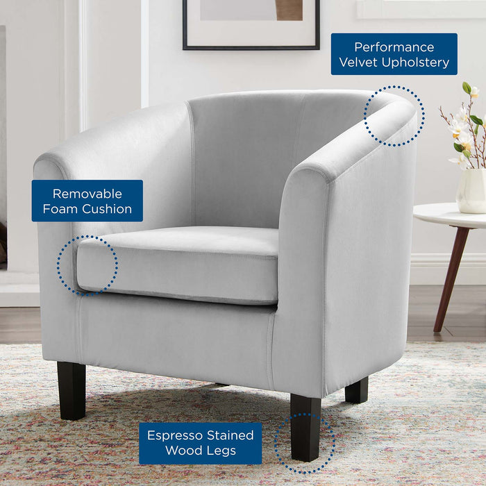 Prospect Performance Velvet Living Room Accent Armchair - Chic Barrel Back Design & Comfort