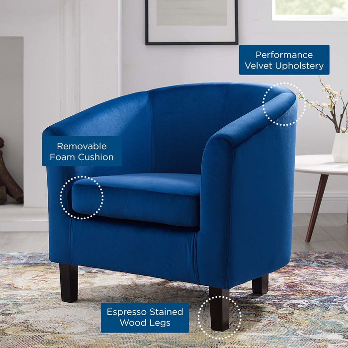 Prospect Performance Velvet Living Room Accent Armchair - Chic Barrel Back Design & Comfort