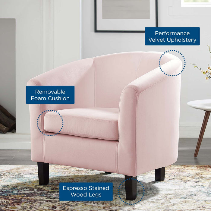 Prospect Performance Velvet Living Room Accent Armchair - Chic Barrel Back Design & Comfort