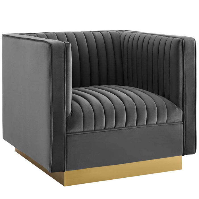 Modway Sanguine 3 Piece Vertical Channel Tufted Upholstered Performance... Living Room Furniture in Blue - Detail View