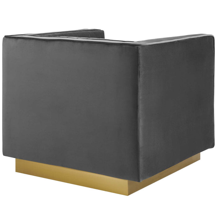 Modway Sanguine 3 Piece Vertical Channel Tufted Upholstered Performance Velvet Set Living Room Furniture - Lifestyle View