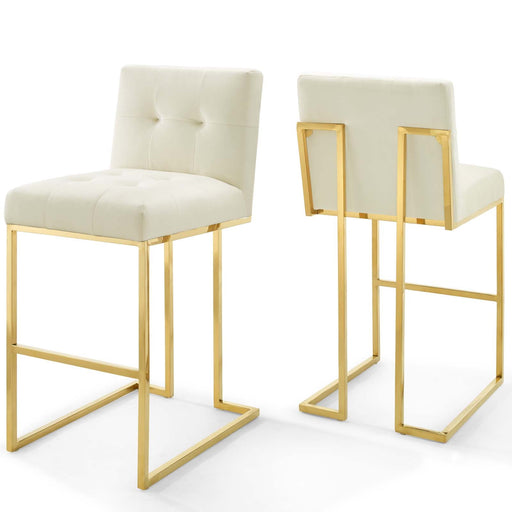 Modway Privy Gold Stainless Steel Performance Velvet Bar Stool Set of 2 Living Room Furniture - Features
