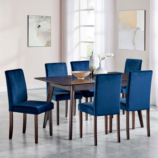 Prosper 7 Piece Upholstered Velvet Dining Set Cappuccino Navy