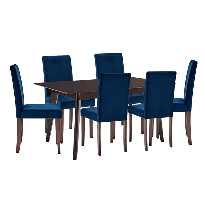 Prosper 7 Piece Upholstered Velvet Dining Set Cappuccino Navy