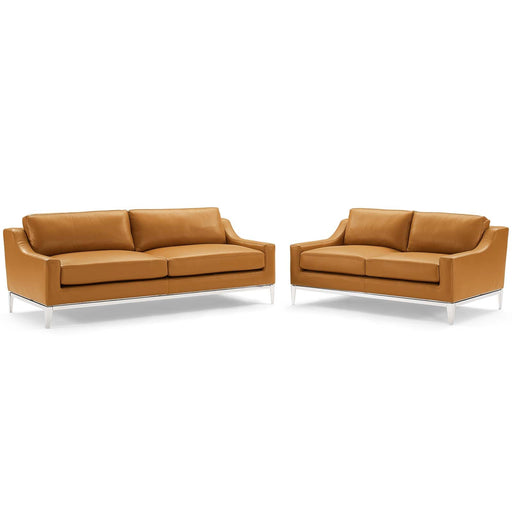 Modway Harness Stainless Steel Base Leather Sofa and Loveseat Set Living Room Furniture - View 11