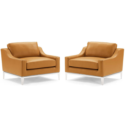 Modway Harness Stainless Steel Base Leather Armchair Set of 2 Living Room Furniture - Features