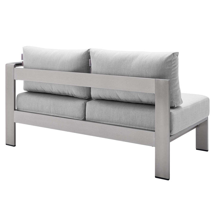 Shore Sunbrella® Fabric Aluminum Outdoor Patio Right-Arm Loveseat - in lifestyle setting