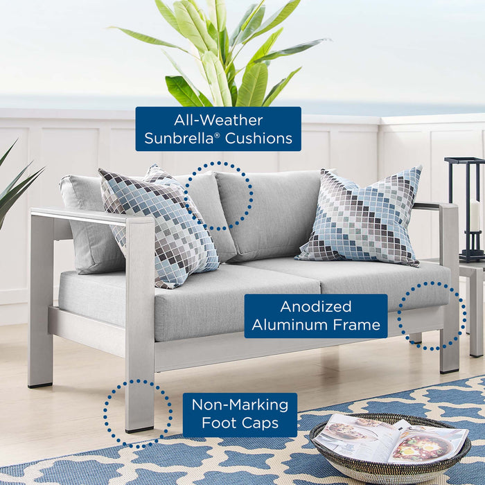 Shore Sunbrella® Fabric Aluminum Outdoor Patio Loveseat - detail close-up