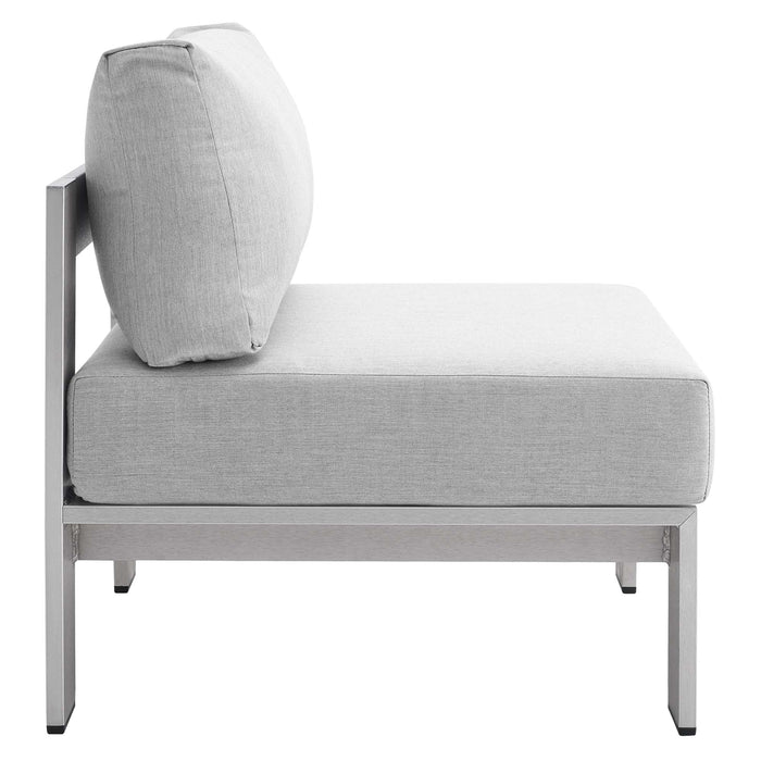Shore Sunbrella® Fabric Aluminum Outdoor Patio Armless Chair - in lifestyle setting