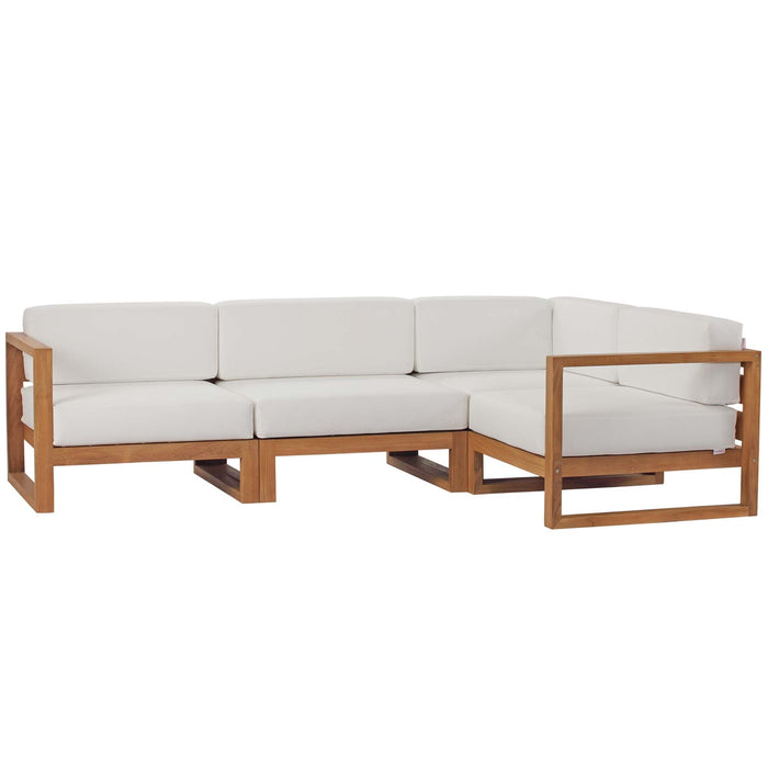 Upland Outdoor Patio Teak Wood 4-Piece Sectional Sofa Set by Modway - angle view